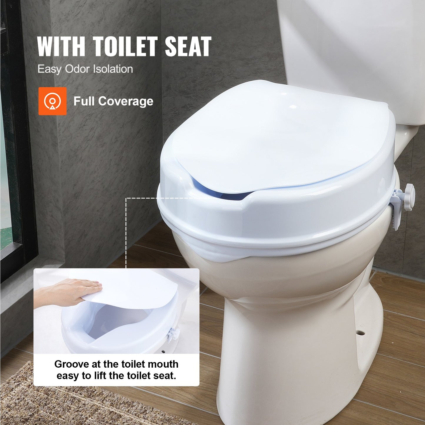 Raised Toilet Seat, 4" Height Raised, 300 lbs Weight Capacity, Universal Toilet Seat Riser, Screw Rod Locking, with Toilet Seat, for Elderly, Handicapped, Patient, Pregnant, Medical