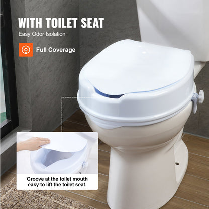 Raised Toilet Seat, 4" Height Raised, 300 lbs Weight Capacity, Universal Toilet Seat Riser, Screw Rod Locking, with Toilet Seat, for Elderly, Handicapped, Patient, Pregnant, Medical
