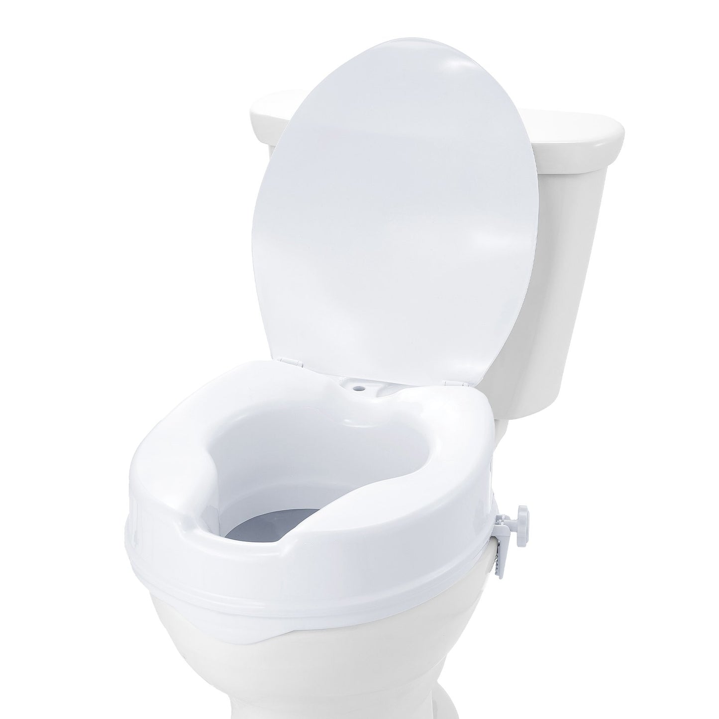 Raised Toilet Seat, 4" Height Raised, 300 lbs Weight Capacity, Universal Toilet Seat Riser, Screw Rod Locking, with Toilet Seat, for Elderly, Handicapped, Patient, Pregnant, Medical