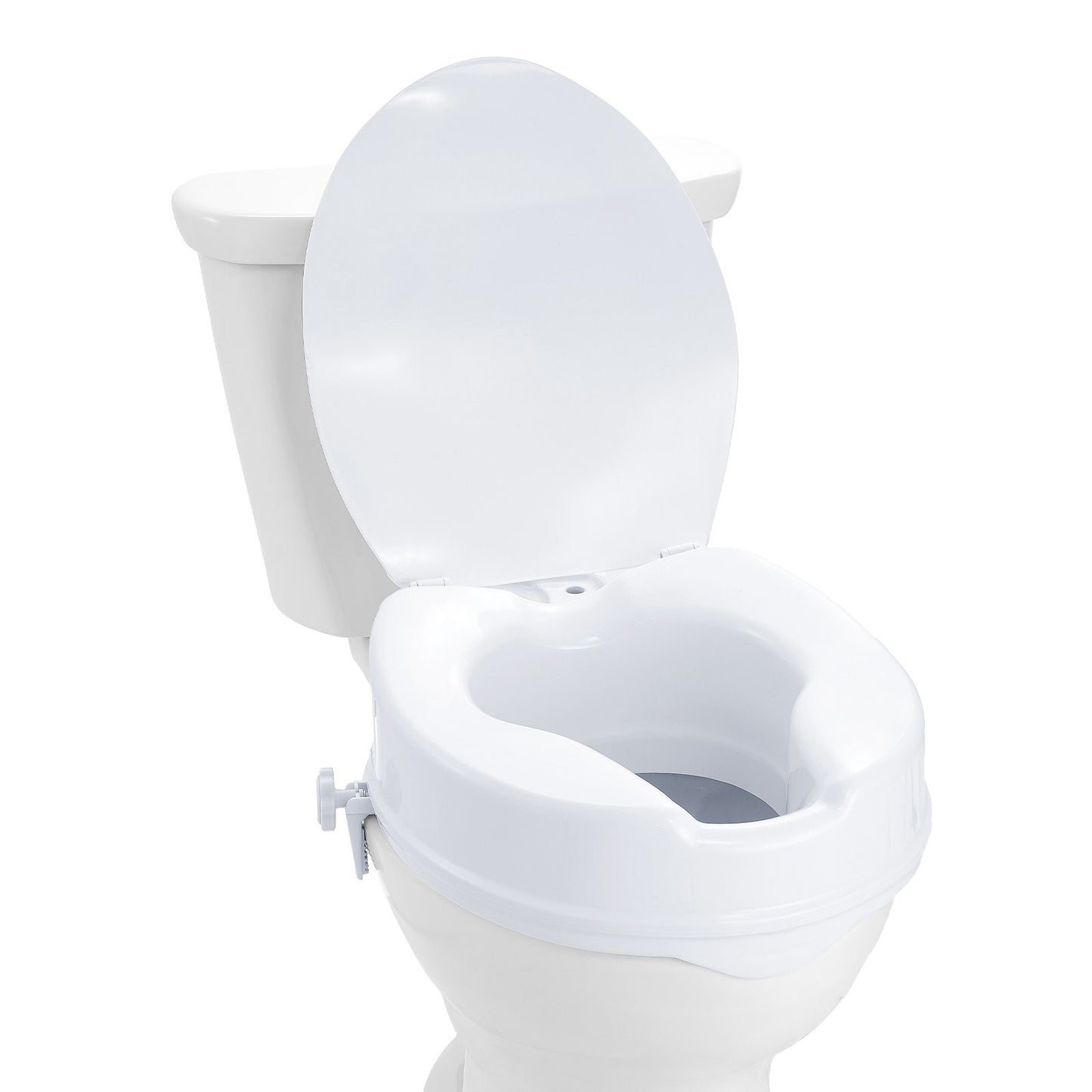 Raised Toilet Seat, 4" Height Raised, 300 lbs Weight Capacity, Universal Toilet Seat Riser, Screw Rod Locking, with Toilet Seat, for Elderly, Handicapped, Patient, Pregnant, Medical