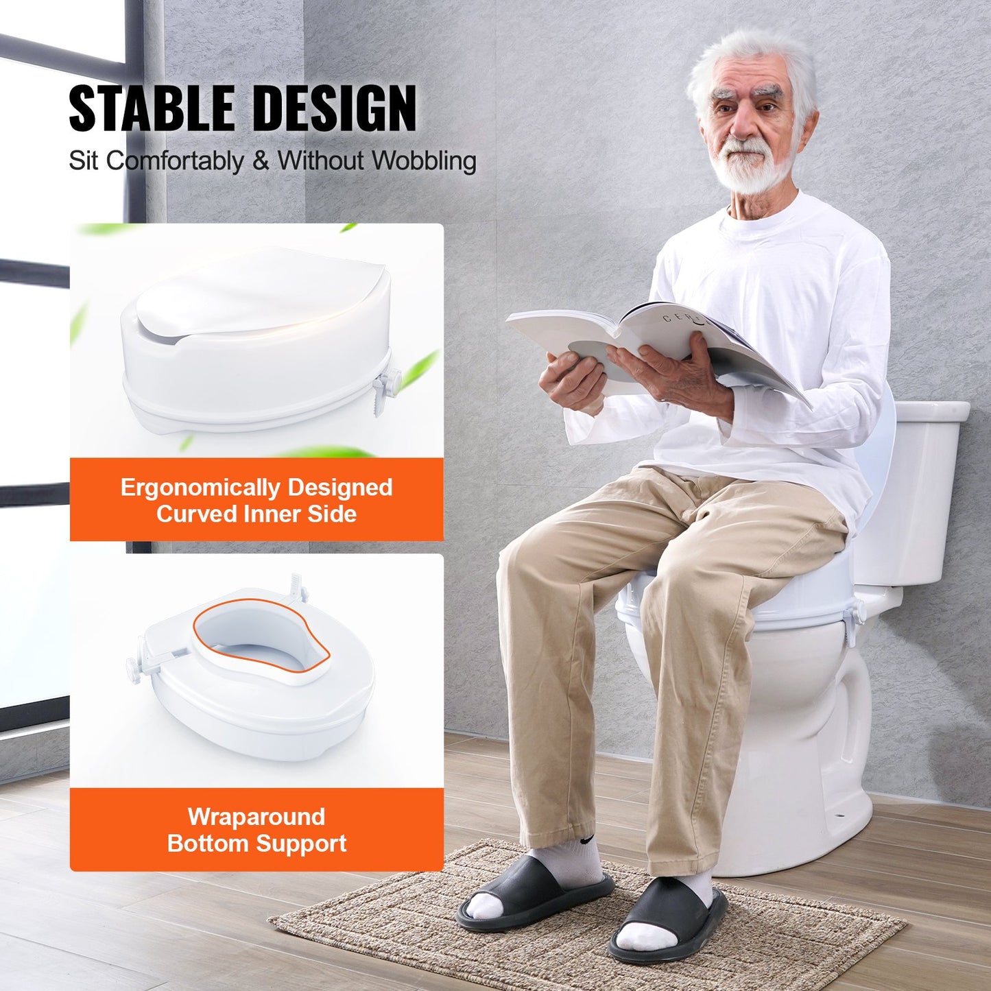 Raised Toilet Seat 5" Raised 300 lbs Universal Toilet Riser for Elderly