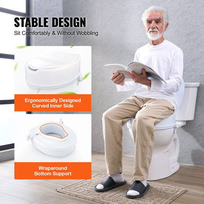 Raised Toilet Seat 5" Raised 300 lbs Universal Toilet Riser for Elderly