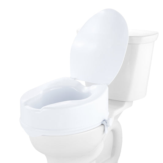 Raised Toilet Seat, 5" Height, 300 lbs Weight Capacity, Universal Toilet Seat Riser, Screw Rod Locking, with Toilet Seat, for Elderly, Handicapped, Patient, Pregnant, Medical