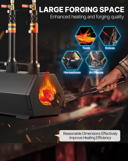 Portable Propane Forge, 3 Burners, 2600℉ Tool and Knife Making Blacksmithing Farrier Forge, Large Capacity Hexagon, Cold-Rolled Steel Gas Forging Tools and Equipment, Use for Metal Forging