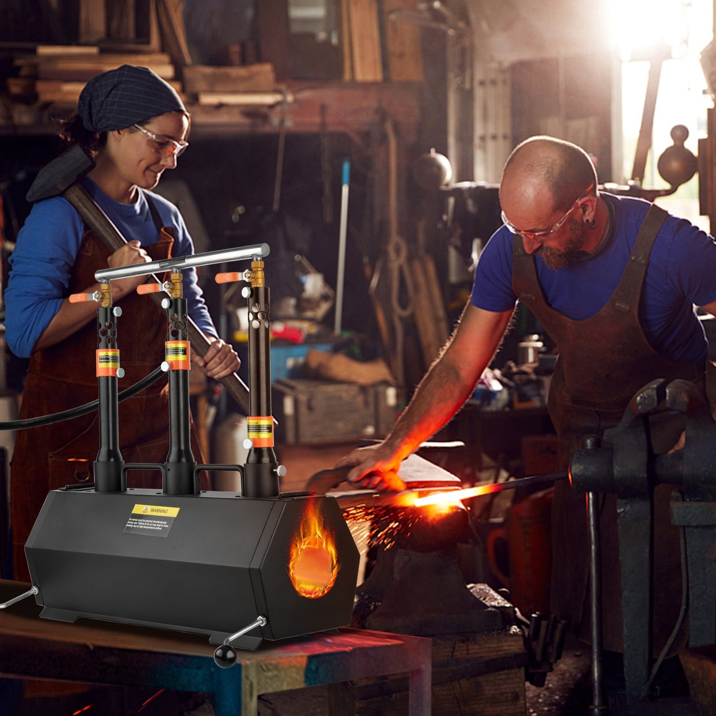 Portable Propane Forge, 3 Burners, 2600℉ Tool and Knife Making Blacksmithing Farrier Forge, Large Capacity Hexagon, Cold-Rolled Steel Gas Forging Tools and Equipment, Use for Metal Forging