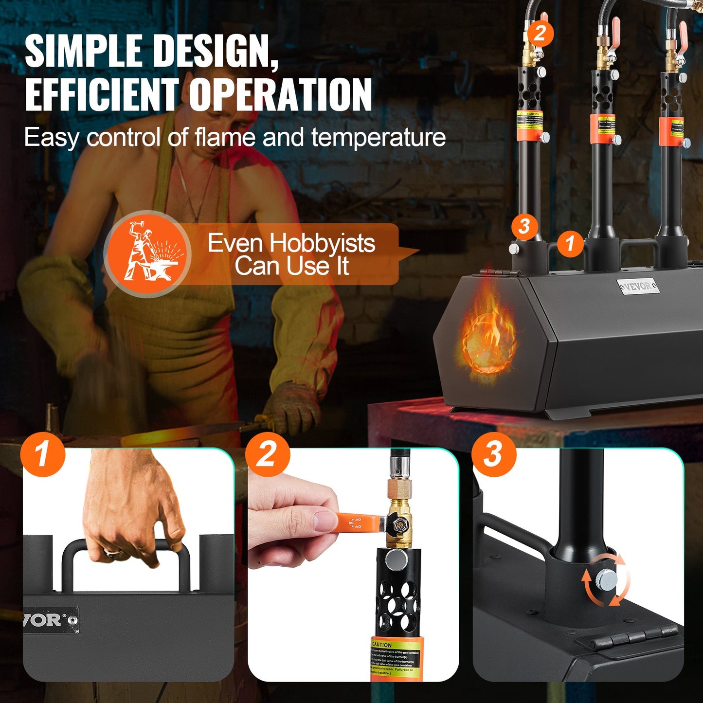 Portable Propane Forge 3 brännare hovslagare Forge 2600℉ Verktygskniv Metallsmide