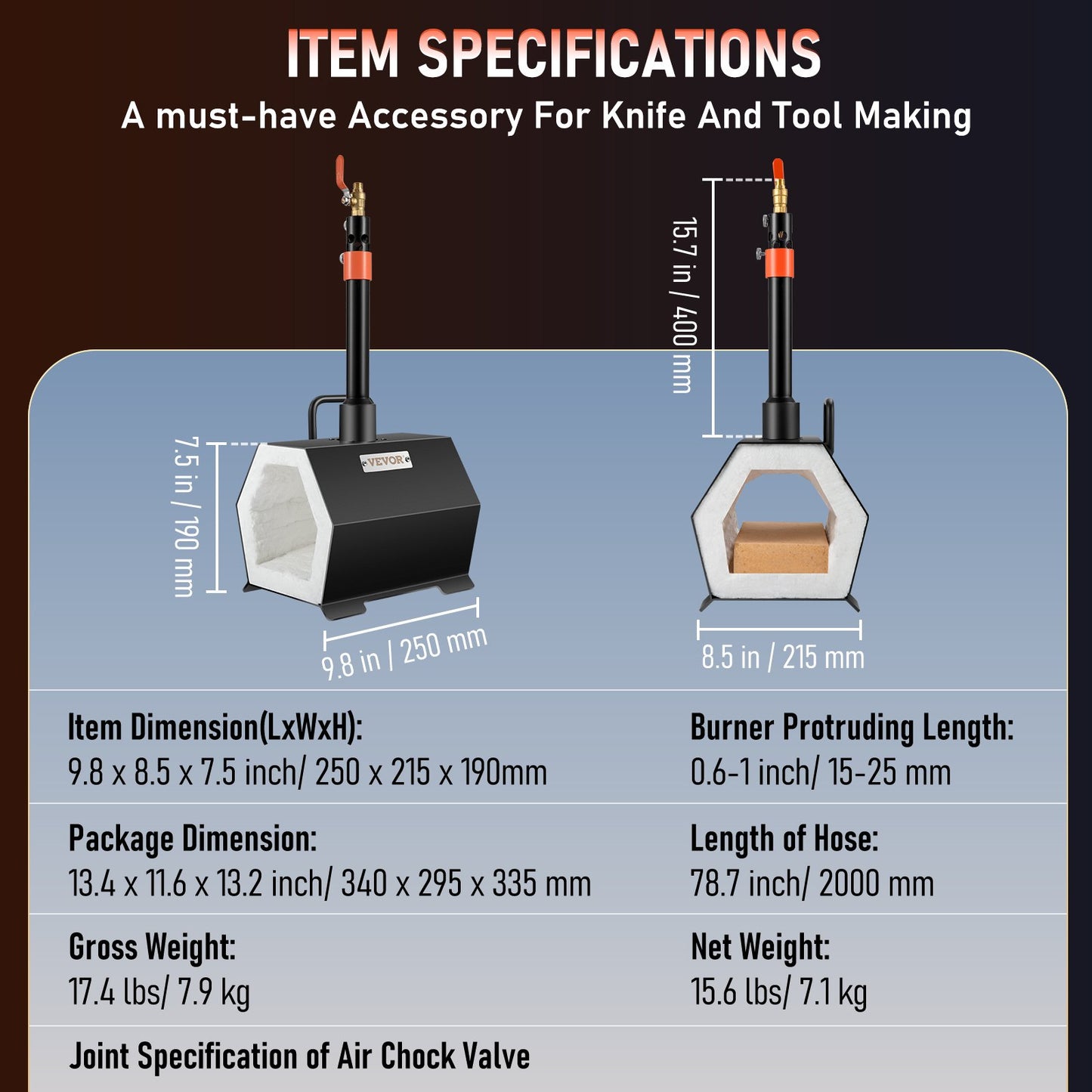 Propane Forge Portable, Single Burner Tool and Knife Making, Large Capacity Blacksmith Farrier Forges, Mini Furnace Blacksmithing, Gas Forging Tools and Equipment, Complete Kit