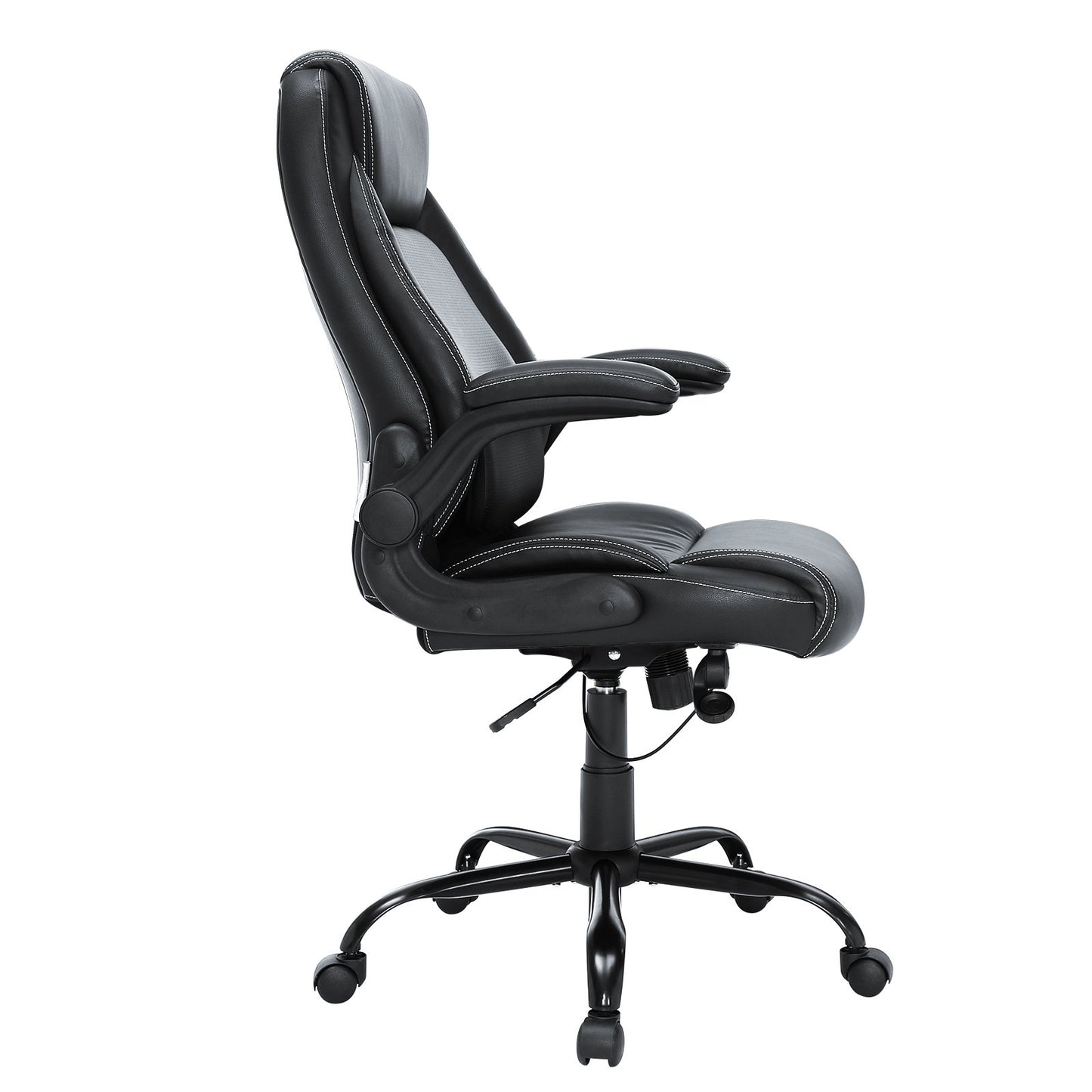 Executive Office Chair with Cutting-Edge Adjustable Lumbar Support, High Back PU Leather Office Chair Ergonomic for Back Pain, with Padded Flip-Up Arms