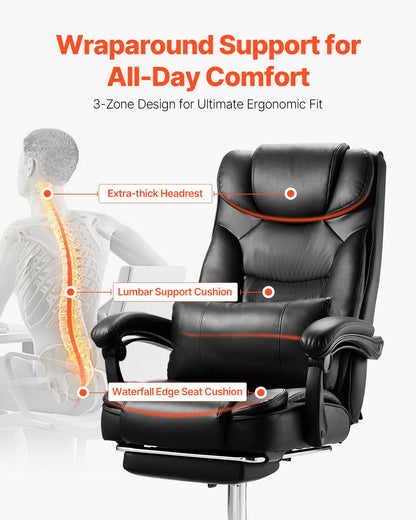 Executive Chair High Back Office Chair with Footrest Lumbar Cushion Black
