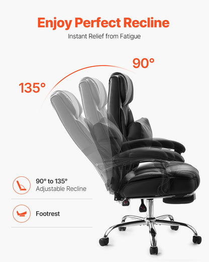 Executive Chair High Back Office Chair with Footrest Lumbar Cushion Black