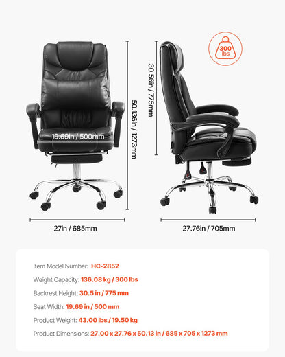 Executive Chair High Back Office Chair with Footrest Lumbar Cushion Black
