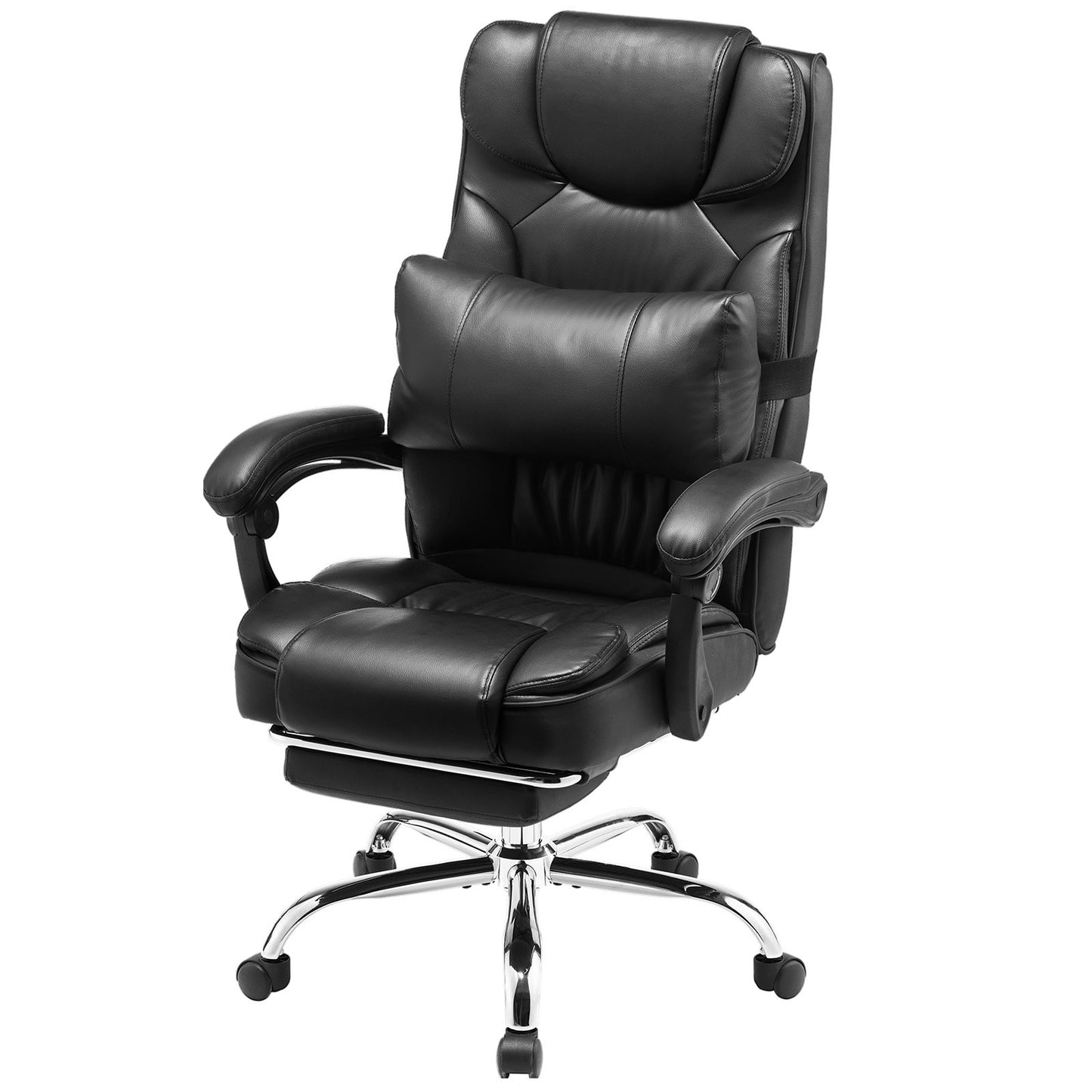 Executive Chair High Back Office Chair with Footrest Lumbar Cushion Black