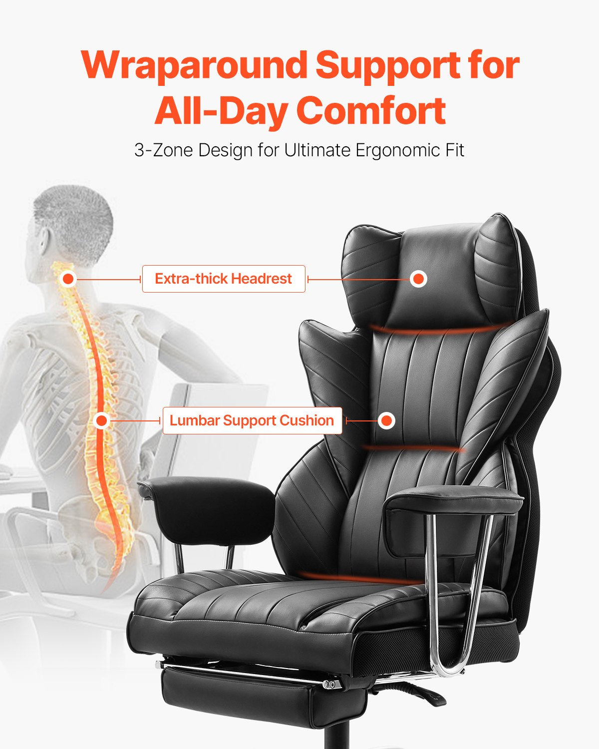 Executive Office Chair High Back Chair Footrest &amp; Removable Armrests Black