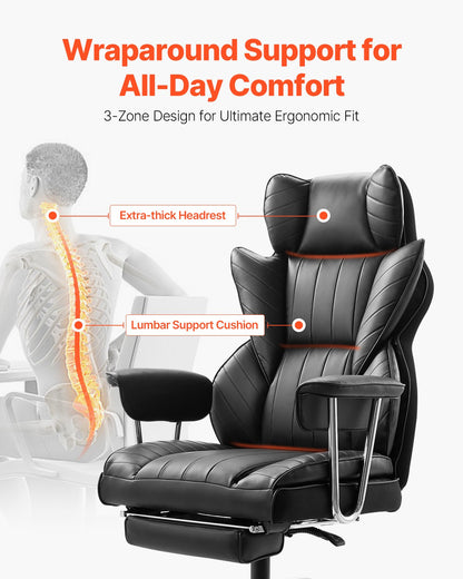 Executive Office Chair High Back Chair Footrest &amp; Removable Armrests Black