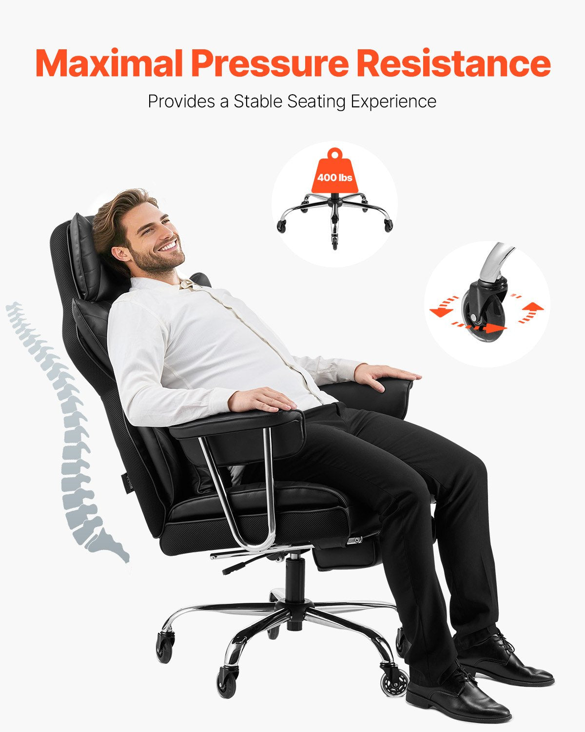 Executive Office Chair High Back Chair Footrest &amp; Removable Armrests Black