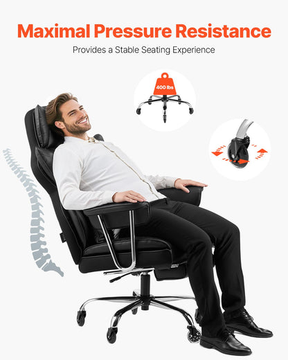 Executive Office Chair High Back Chair Footrest &amp; Removable Armrests Black