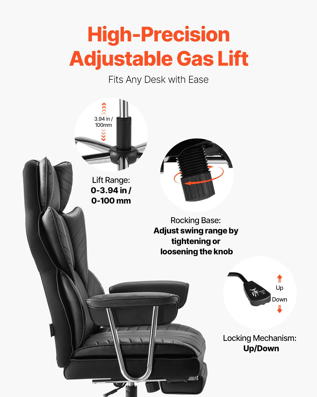 Executive Office Chair High Back Chair Footrest &amp; Removable Armrests Black