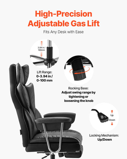 Executive Office Chair High Back Chair Footrest &amp; Removable Armrests Black