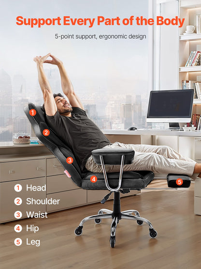 Executive Office Chair with Footrest, 400lb Capacity Office Chair with Lumbar Pillow & Removable Armrests, Heavy Duty Ergonomic Chair, PU Leather Reclining Home Office Desk Chairs, Black