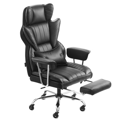 Executive Office Chair with Footrest, 400lb Capacity Office Chair with Lumbar Pillow & Removable Armrests, Heavy Duty Ergonomic Chair, PU Leather Reclining Home Office Desk Chairs, Black