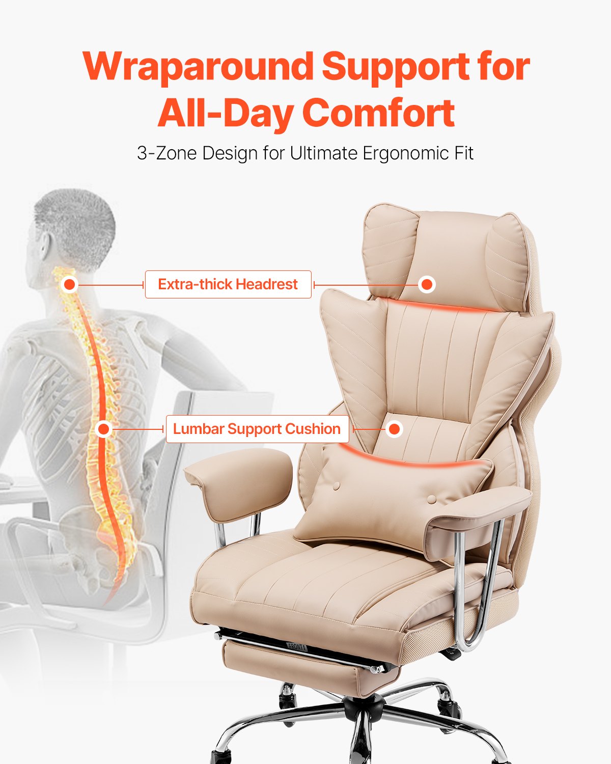 Executive Office Chair High Back Chair Footrest &amp; Removable Armrests Brown