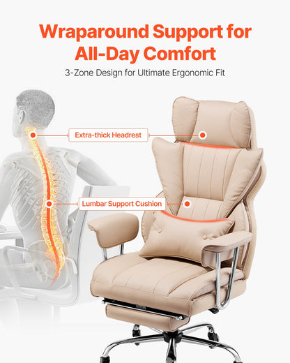 Executive Office Chair High Back Chair Footrest &amp; Removable Armrests Brown