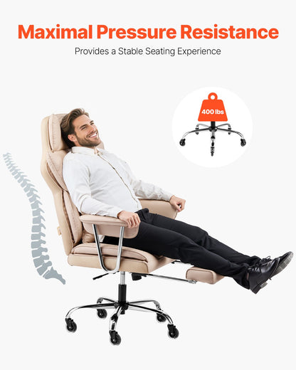 Executive Office Chair High Back Chair Footrest &amp; Removable Armrests Brown