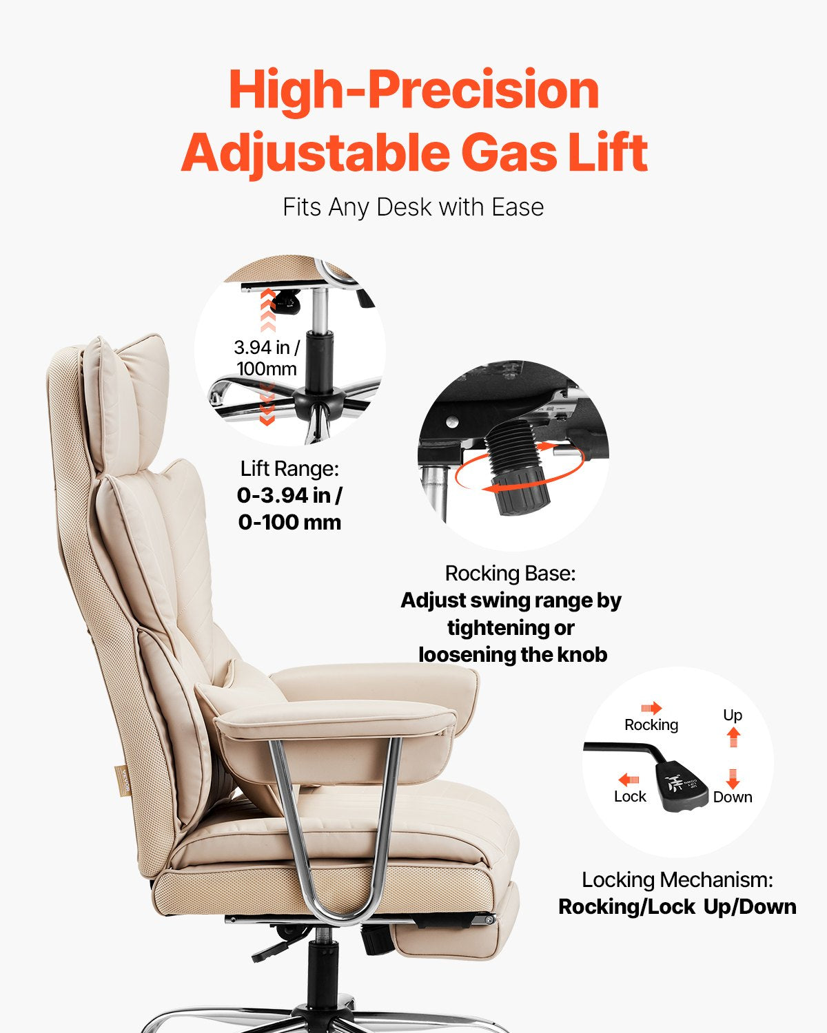 Executive Office Chair High Back Chair Footrest &amp; Removable Armrests Brown