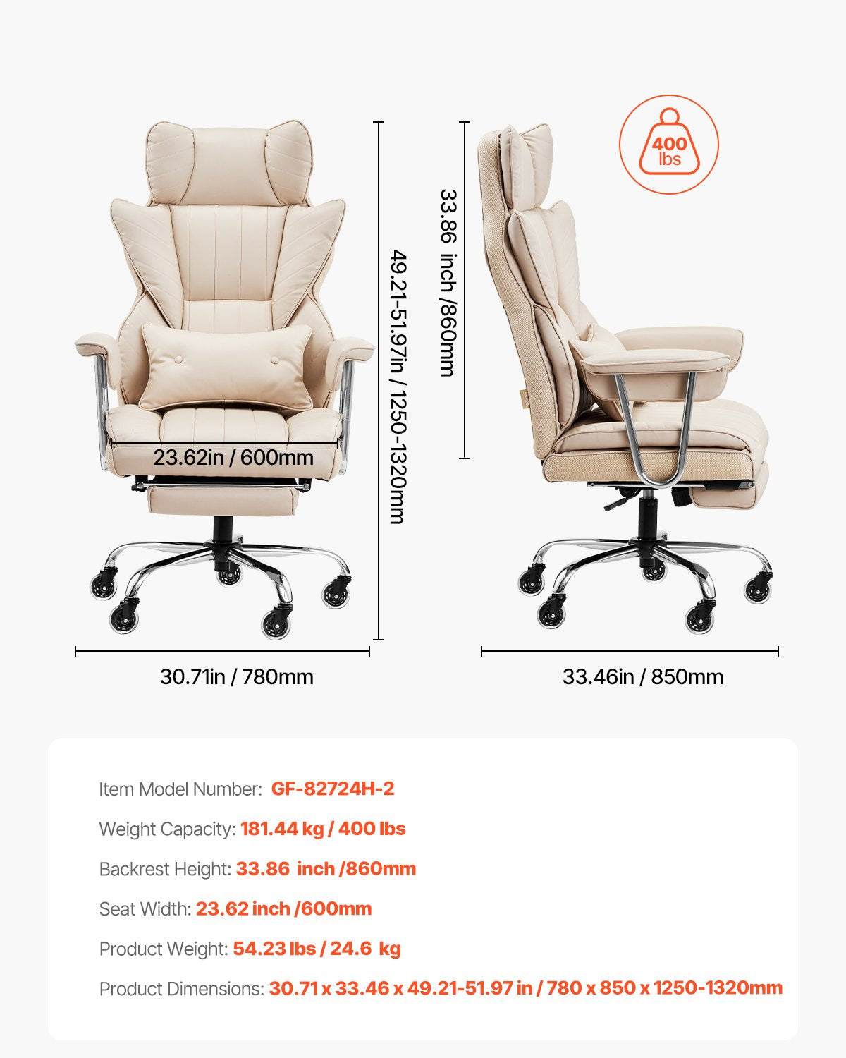 Executive Office Chair High Back Chair Footrest &amp; Removable Armrests Brown