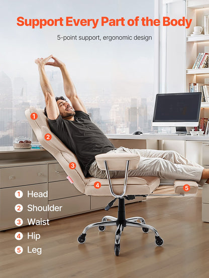 Executive Office Chair with Footrest, 400lb Capacity Office Chair with Lumbar Pillow & Removable Armrests, Heavy Duty Ergonomic Chair, PU Leather Reclining Home Office Desk Chairs, Brown