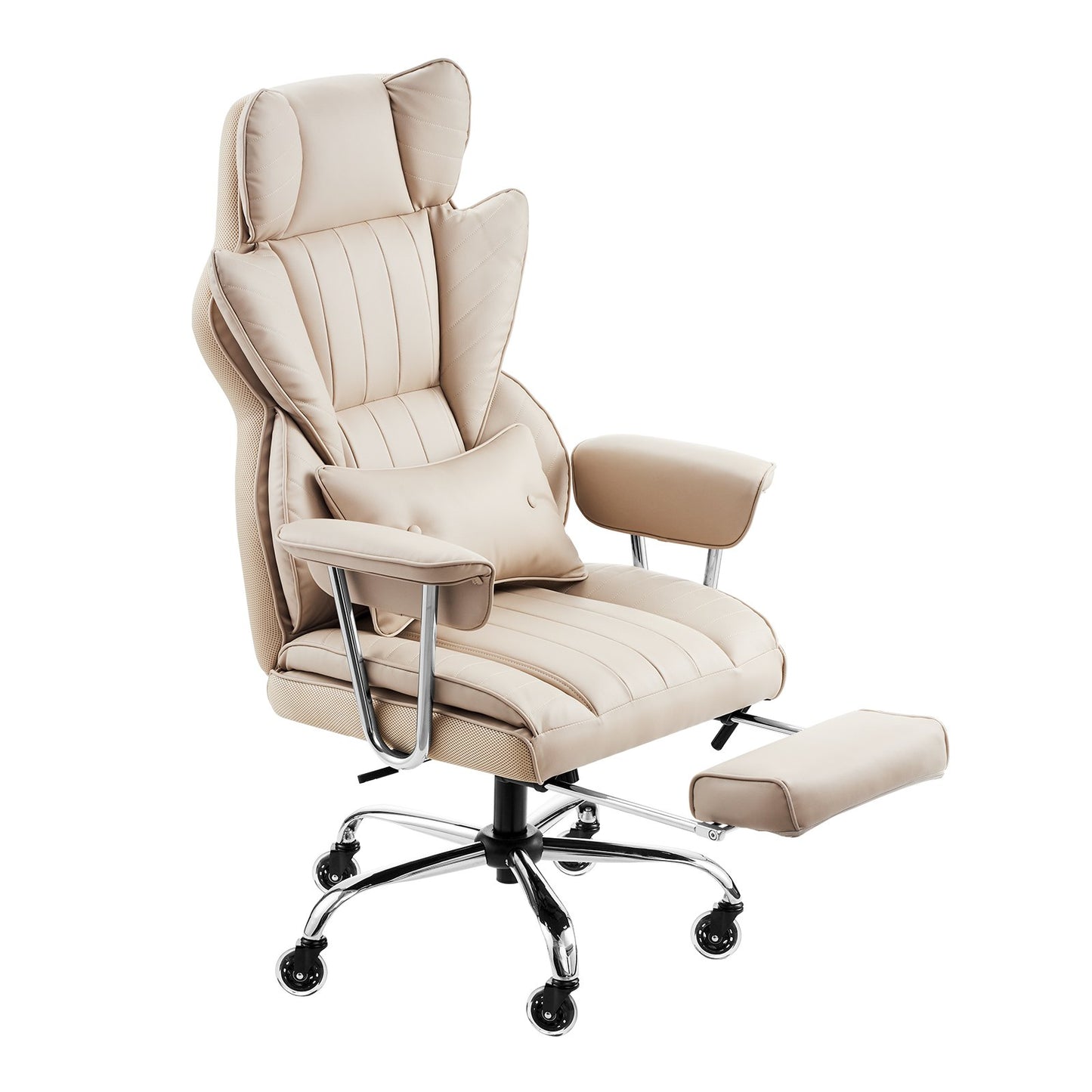 Executive Office Chair with Footrest, 400lb Capacity Office Chair with Lumbar Pillow & Removable Armrests, Heavy Duty Ergonomic Chair, PU Leather Reclining Home Office Desk Chairs, Brown