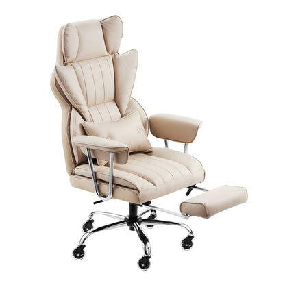 Executive Office Chair with Footrest, 400lb Capacity Office Chair with Lumbar Pillow & Removable Armrests, Heavy Duty Ergonomic Chair, PU Leather Reclining Home Office Desk Chairs, Brown