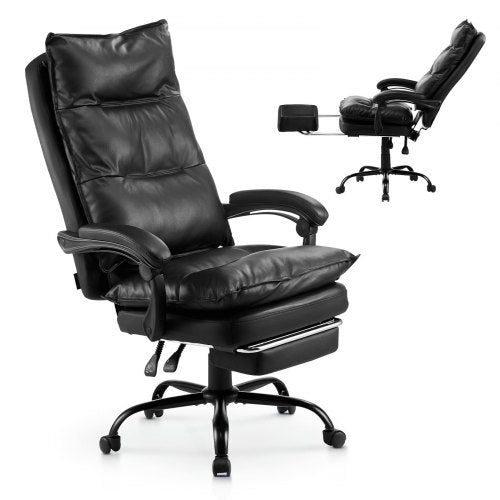 Executive Office Chair with Footrest, 400lb Capacity Office Chair with Lumbar Pillow, Heavy Duty Ergonomic Chair, Height Adjustable PU Leather Reclining Home Office Desk Chairs