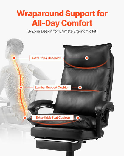 Executive Office Chair High Back Chair with Footrest Lumbar Cushion Black