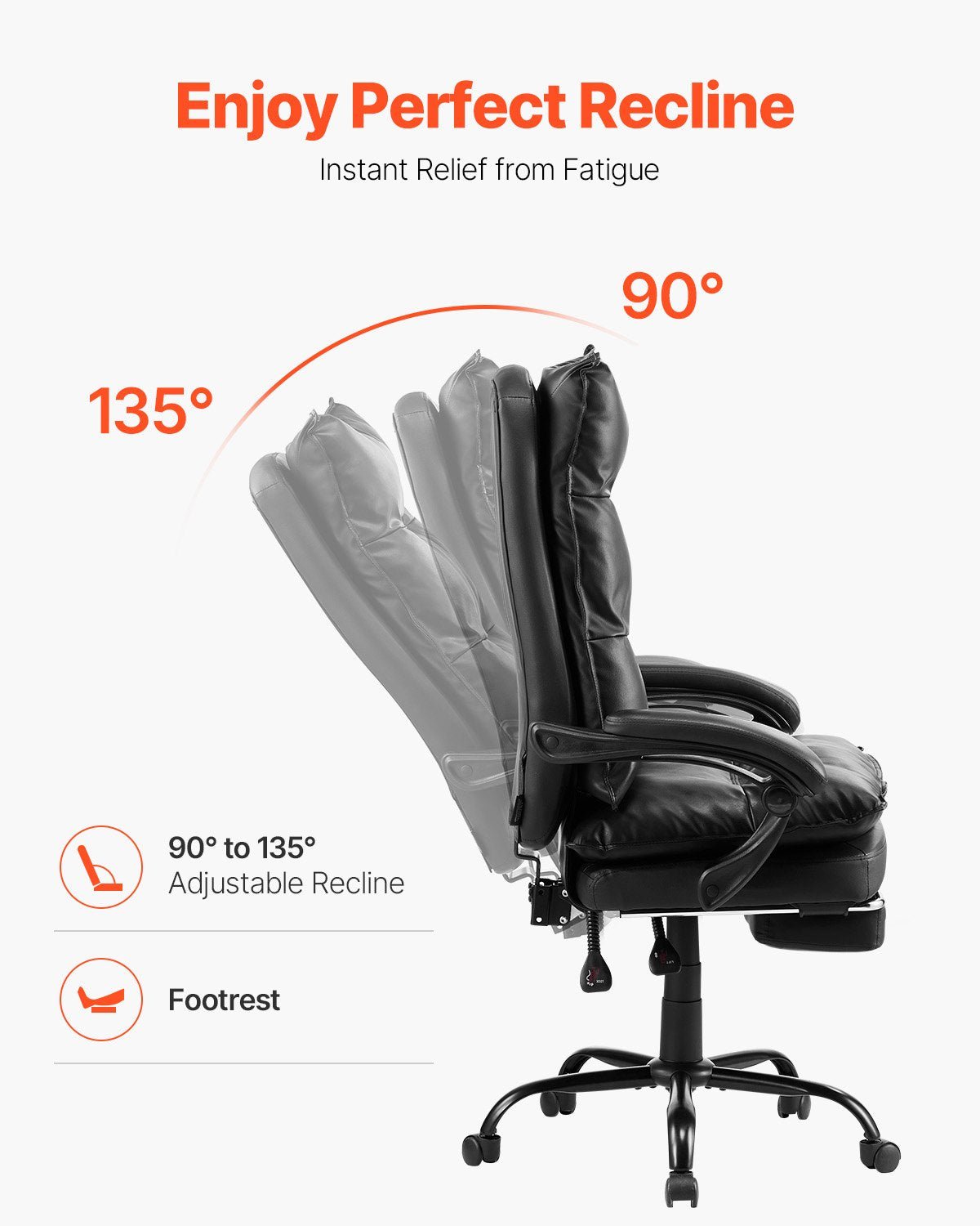 Executive Office Chair High Back Chair with Footrest Lumbar Cushion Black