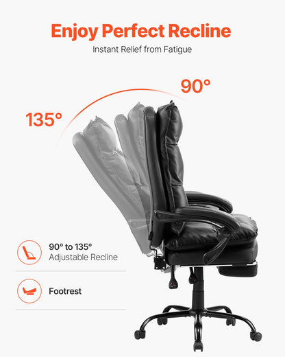 Executive Office Chair High Back Chair with Footrest Lumbar Cushion Black