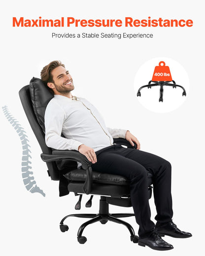 Executive Office Chair High Back Chair with Footrest Lumbar Cushion Black