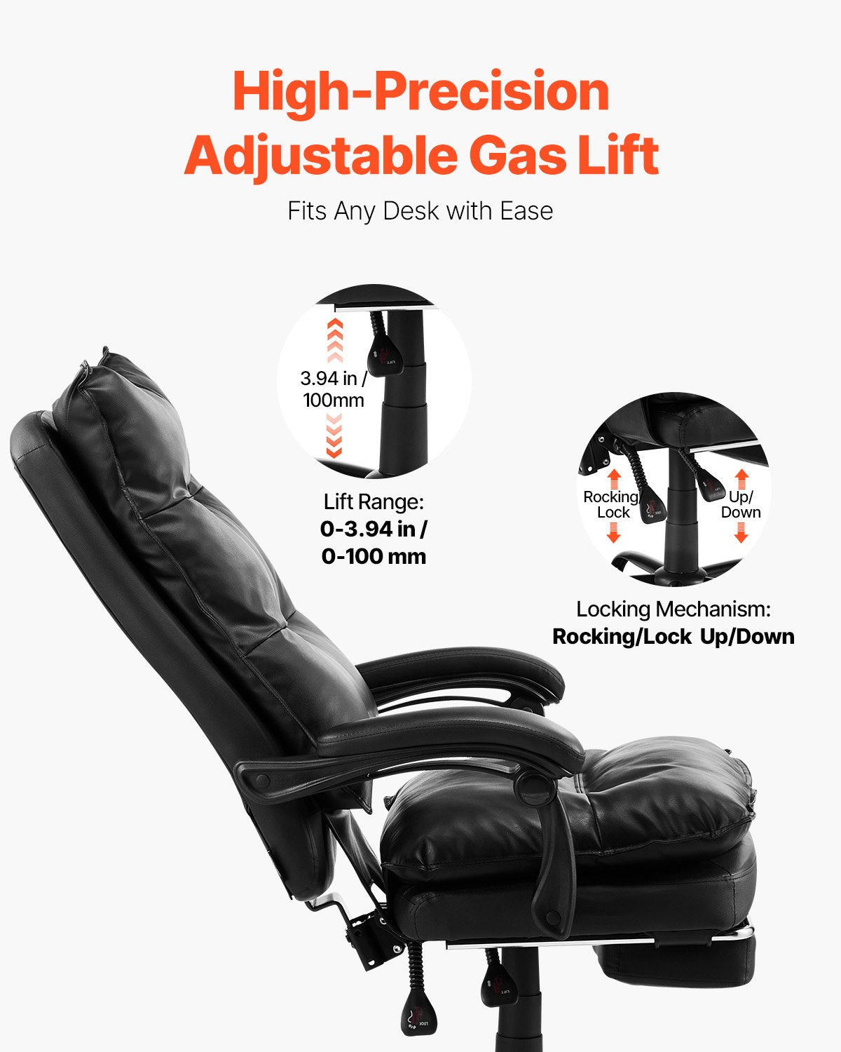 Executive Office Chair High Back Chair with Footrest Lumbar Cushion Black