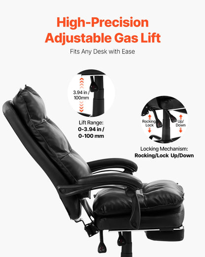 Executive Office Chair High Back Chair with Footrest Lumbar Cushion Black