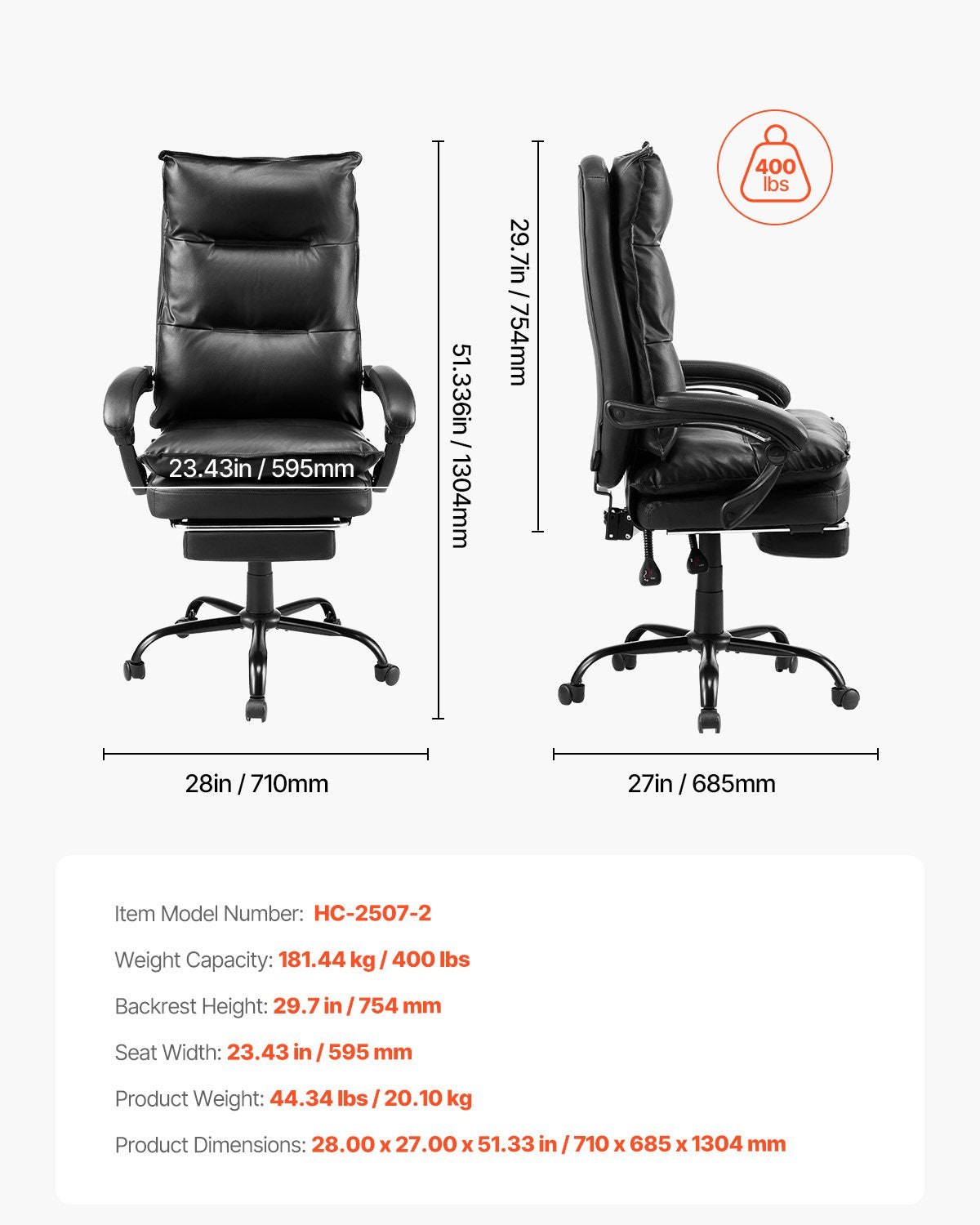 Executive Office Chair High Back Chair with Footrest Lumbar Cushion Black