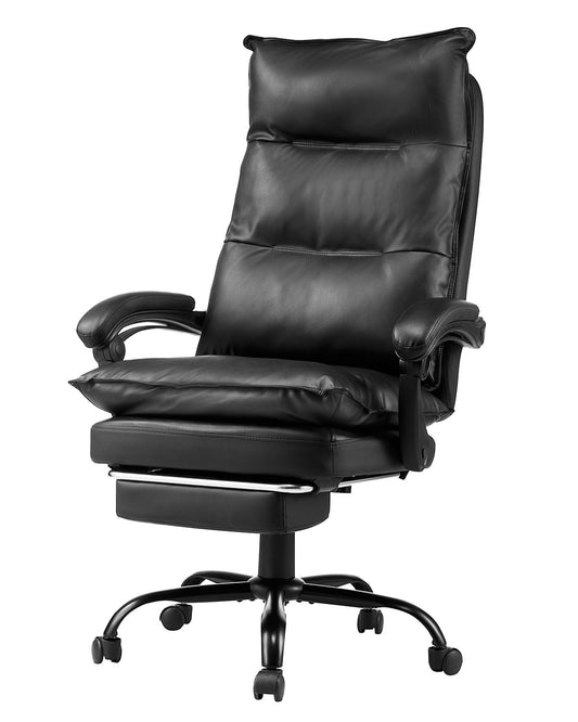 Executive Office Chair High Back Chair with Footrest Lumbar Cushion Black