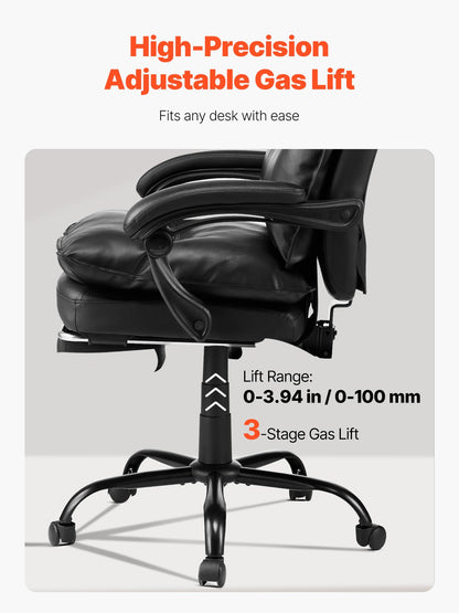 Executive Office Chair with Footrest, 400lb Capacity Office Chair with Lumbar Pillow, Heavy Duty Ergonomic Chair, Height Adjustable PU Leather Reclining Home Office Desk Chairs
