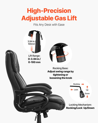 Executive Chair High Back Office Chair Knob-Control Lumbar Support Black