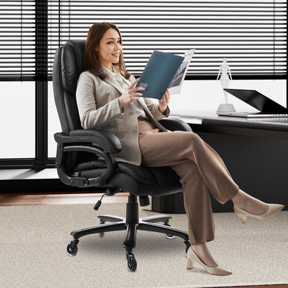 Executive Office Chair with Knob-Control Lumbar Support, 500lb Capacity Office Chair, Heavy Duty Ergonomic Chair, Height Adjustable PU Leather Reclining Home Office Desk Chairs, Black