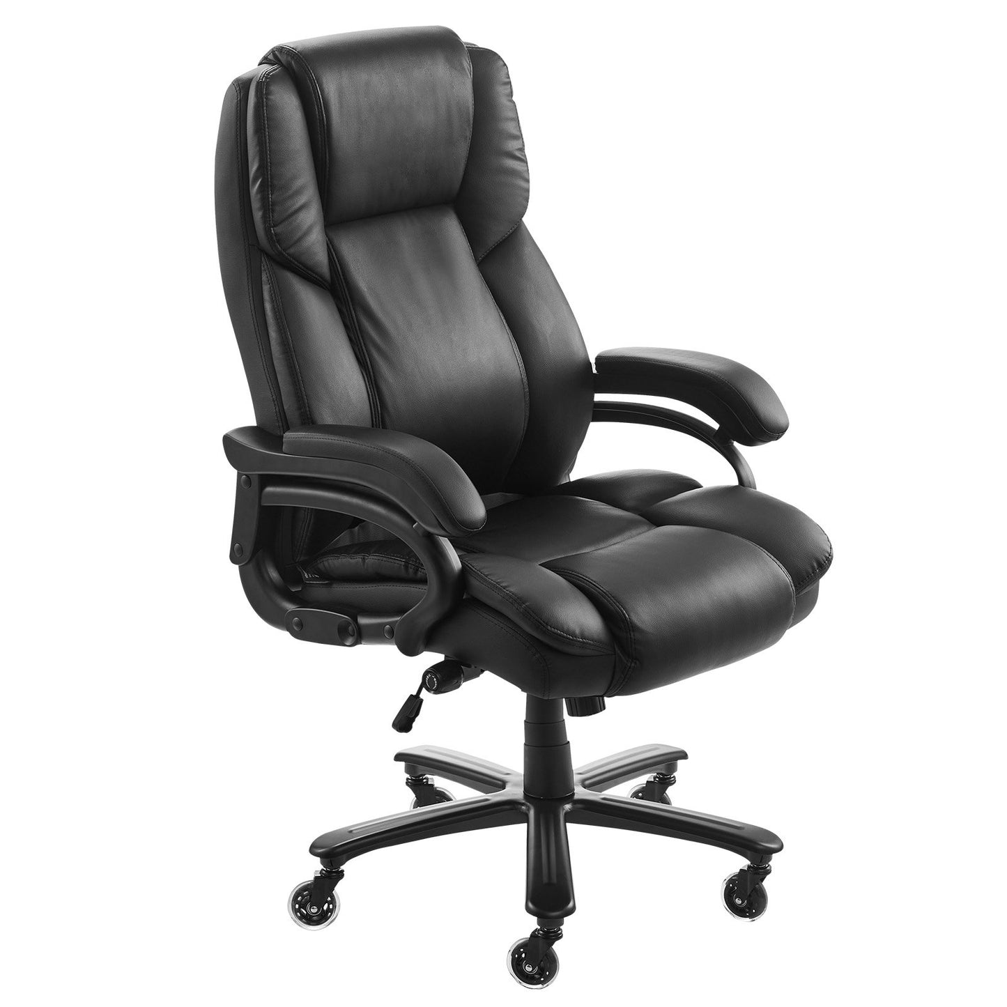 Executive Office Chair with Knob-Control Lumbar Support, 500lb Capacity Office Chair, Heavy Duty Ergonomic Chair, Height Adjustable PU Leather Reclining Home Office Desk Chairs, Black