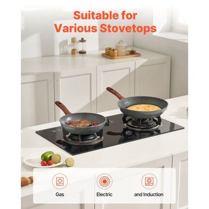 3-teilige Aluminium-Bratpfanne, Bratpfanne, 250, 280, 325 mm, antihaftbeschichtet, eingebrannt, grau