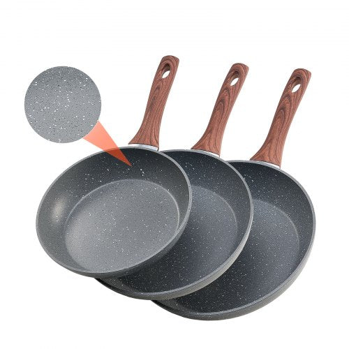 3-teilige Aluminium-Bratpfanne, Bratpfanne, 250, 280, 325 mm, antihaftbeschichtet, eingebrannt, grau