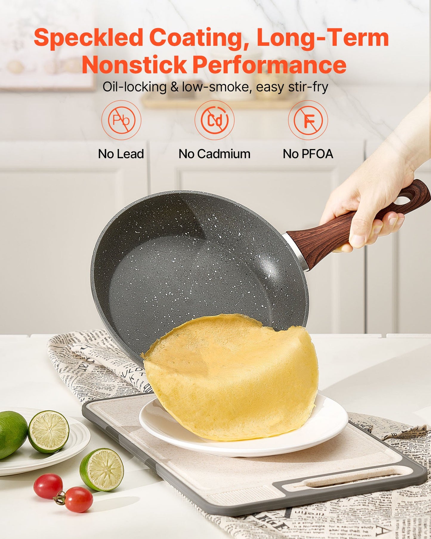 Frying Pan Skillet, Aluminum Egg Fry Pans, 3 Piece Set (9.5, 11, 12 in), Nonsitck Heavy-Duty Skillets with Heat-Resistant Handle, Chef's Kitchen Cookware, for Gas, Electric, Induction, Grey