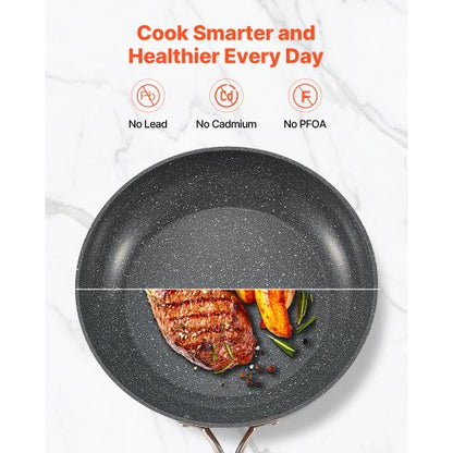 3-teiliges Aluminium-Bratpfannen-Set mit 200, 270, 300 mm Griffen, gewürzt grau