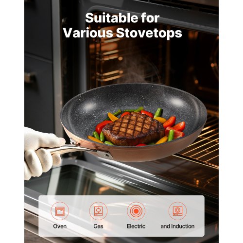 3-teiliges Aluminium-Bratpfannen-Set mit 200, 270, 300 mm Griffen, gewürzt grau